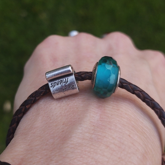 Pandora Designer Best Friend Leather Silver Double Bracelet/Choker - Picture 3 of 6